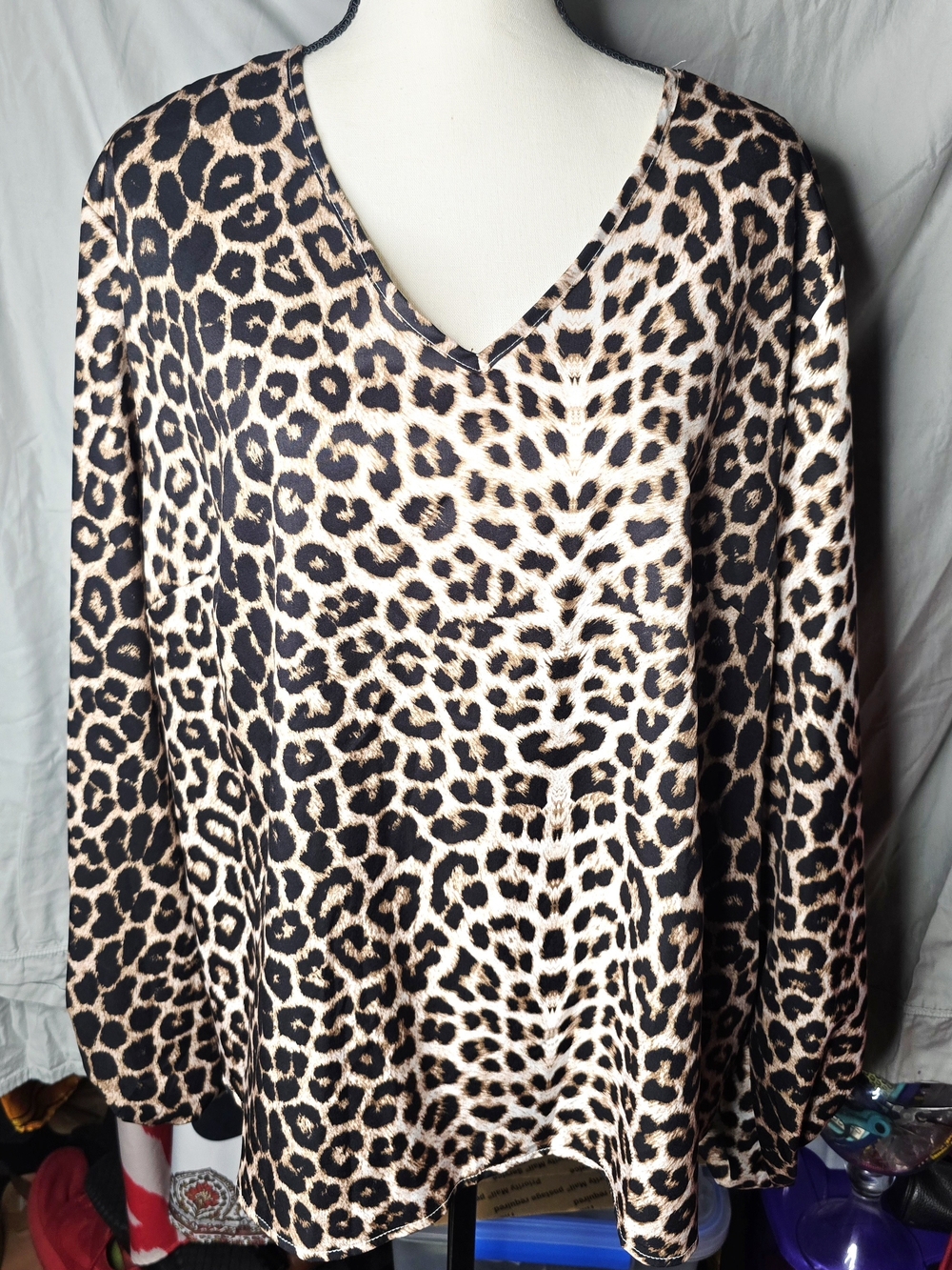 SHEIN Leopard Print V-Neck Tunic - Black & Tan